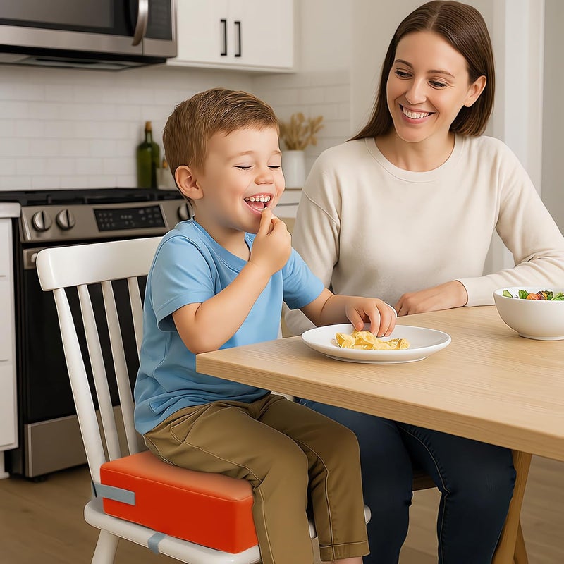 Eiury Toddler Booster Seat Dining Table Kitchen Chair, Waterproof Anti-Scratch PU Cushion, Non-Slip Bottom, Adjustable Buckle Straps, Easy Clean Portable Seat Cushion (Tangerine) - Image 2